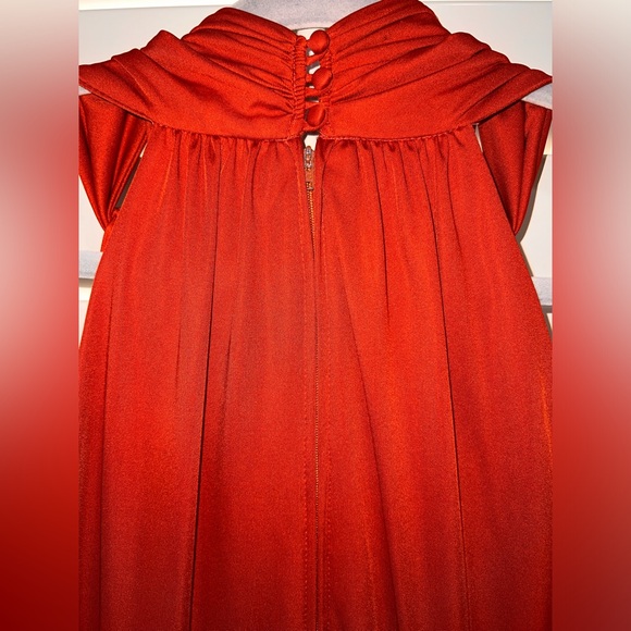 VTG 70s Donald Brooks Orange Crepe Grecian Jumpsuit Dramatic Wide Leg USA - Picture 5 of 13